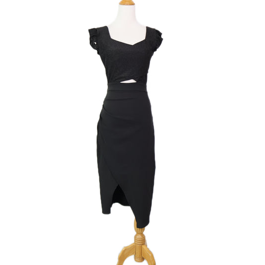 Cap-Sleeve Criss Cross Cutout Midi Dress