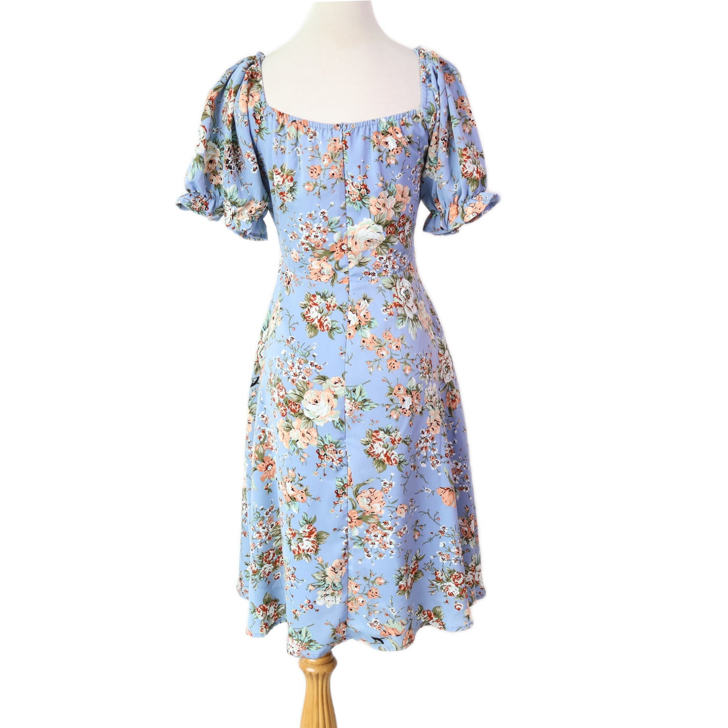 Sweetheart Puff-Sleeves Floral Printed with Pockets Midi Dress