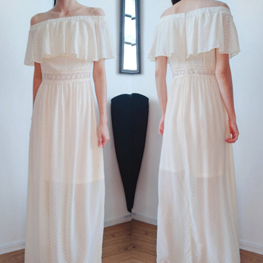 Off-Shoulder Lace Waist Trim Maxi Dress