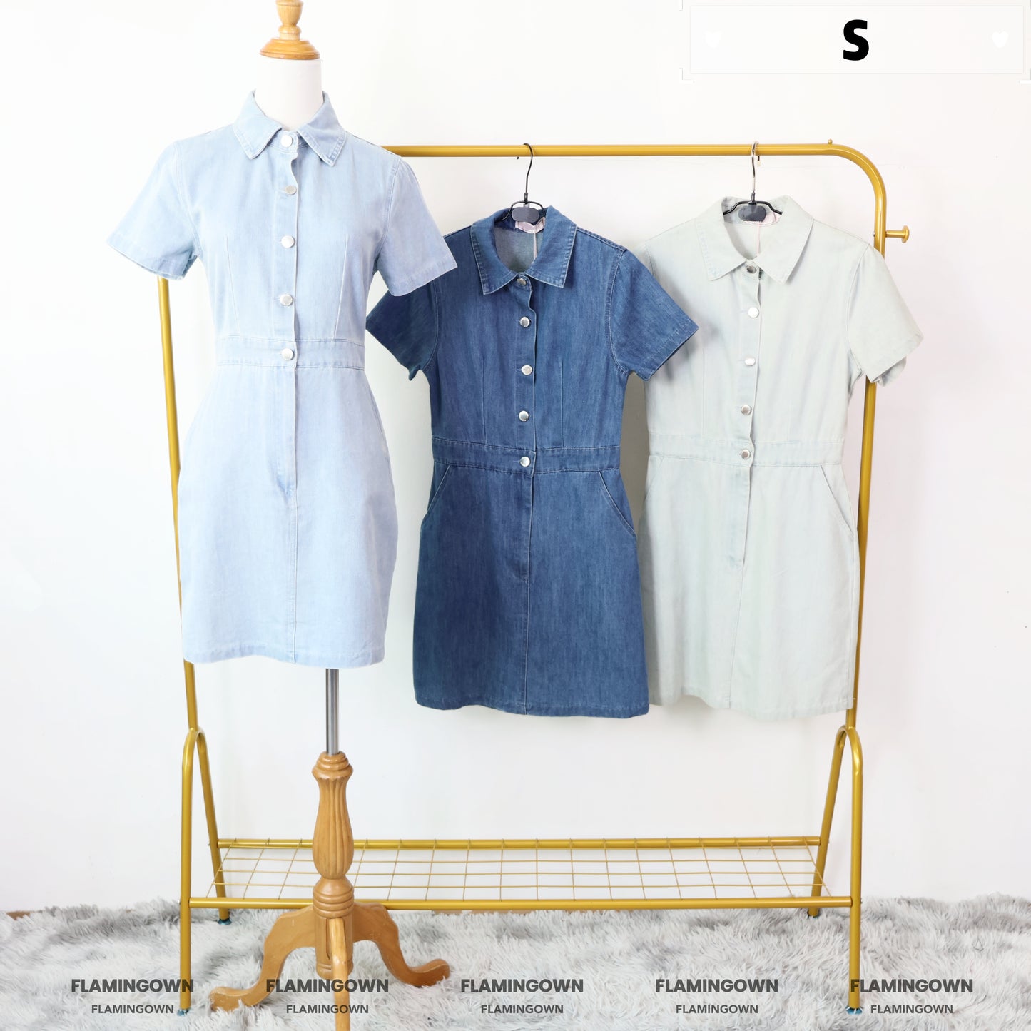 Denim Collared Dress with Pockets