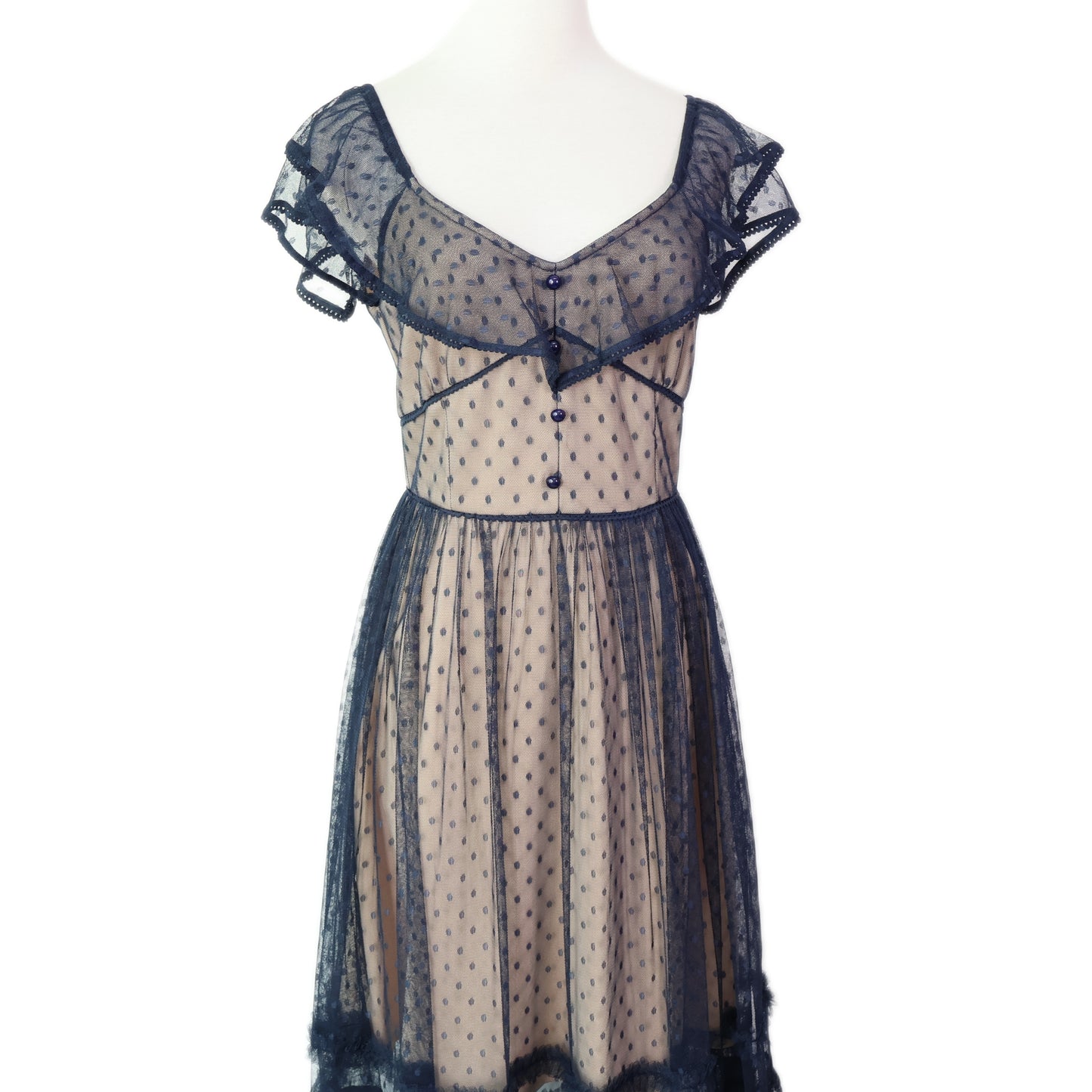 Off-Shoulder Polka Dot Mesh Tiered Maxi Dress