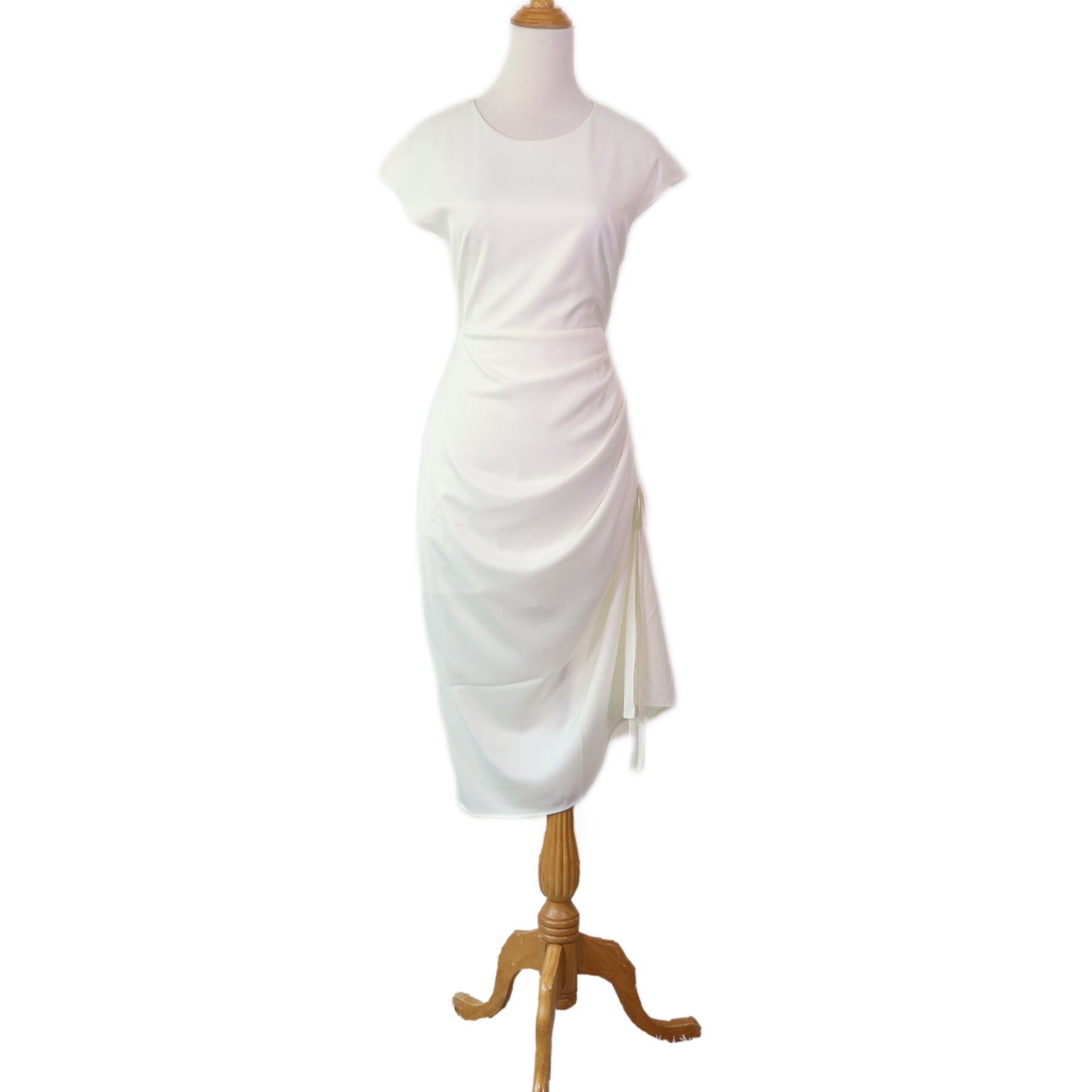 Cap-Sleeve with Drawstring Ruched Midi Dress