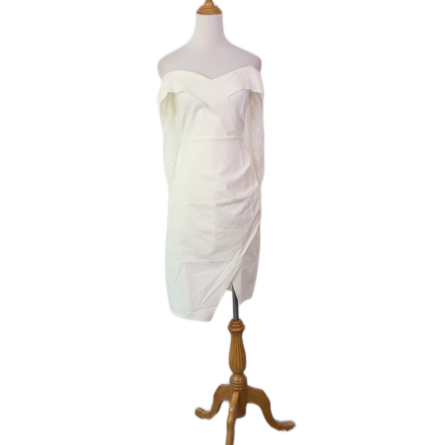 Elbow Length Lace Sleeves with Asymmetrical Slit Mini Dress