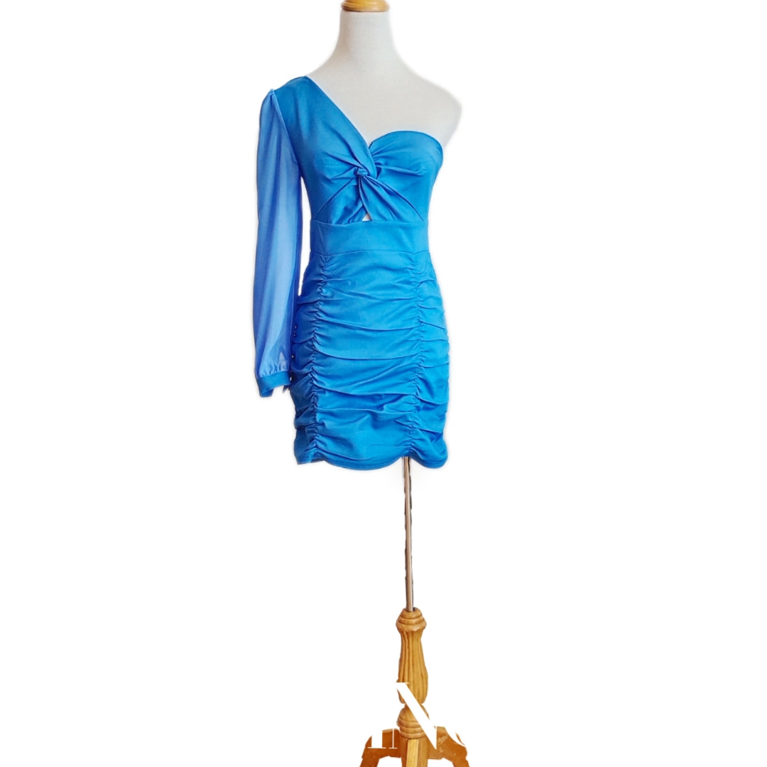 One Shoulder Cutout Ruched Mini Dress