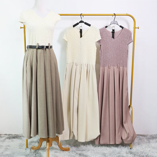 Cap-Sleeves V-Neck Belted Midi Dress