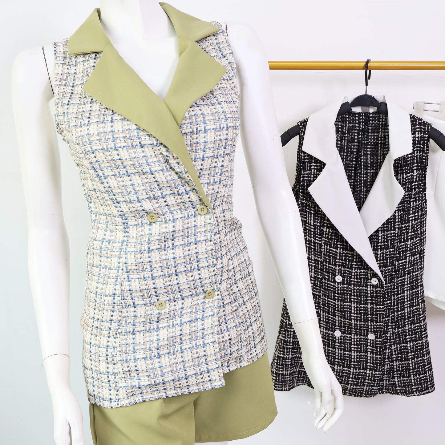 Sleveless Collared Tweed Top and Short