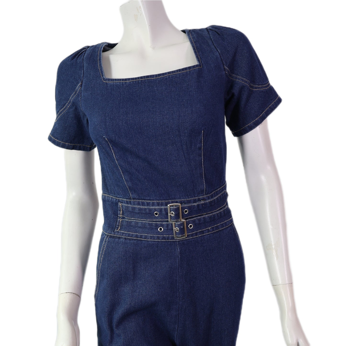 Square-Neck Denim Jumpsuit