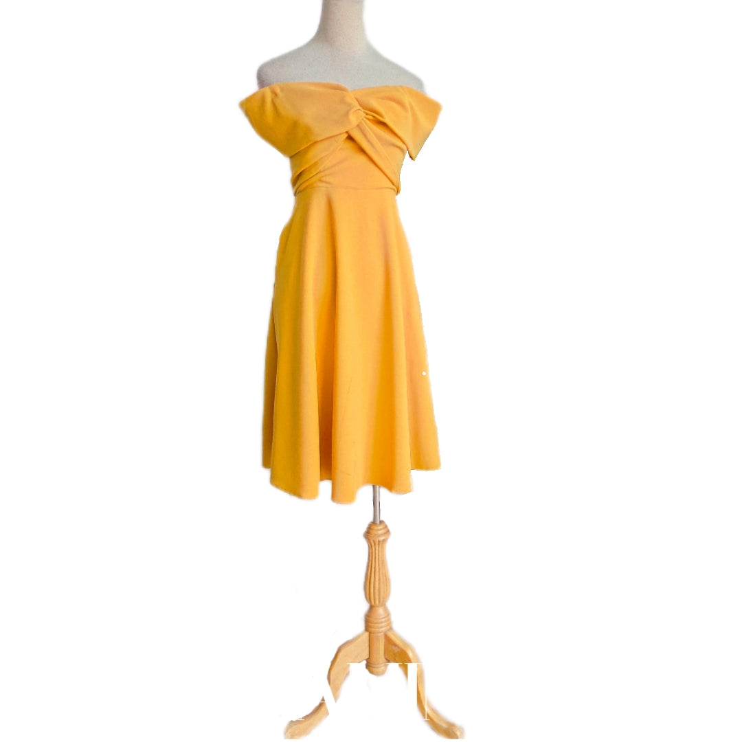 Off-Shoulder Twisted Front with Pockets Midi Dress