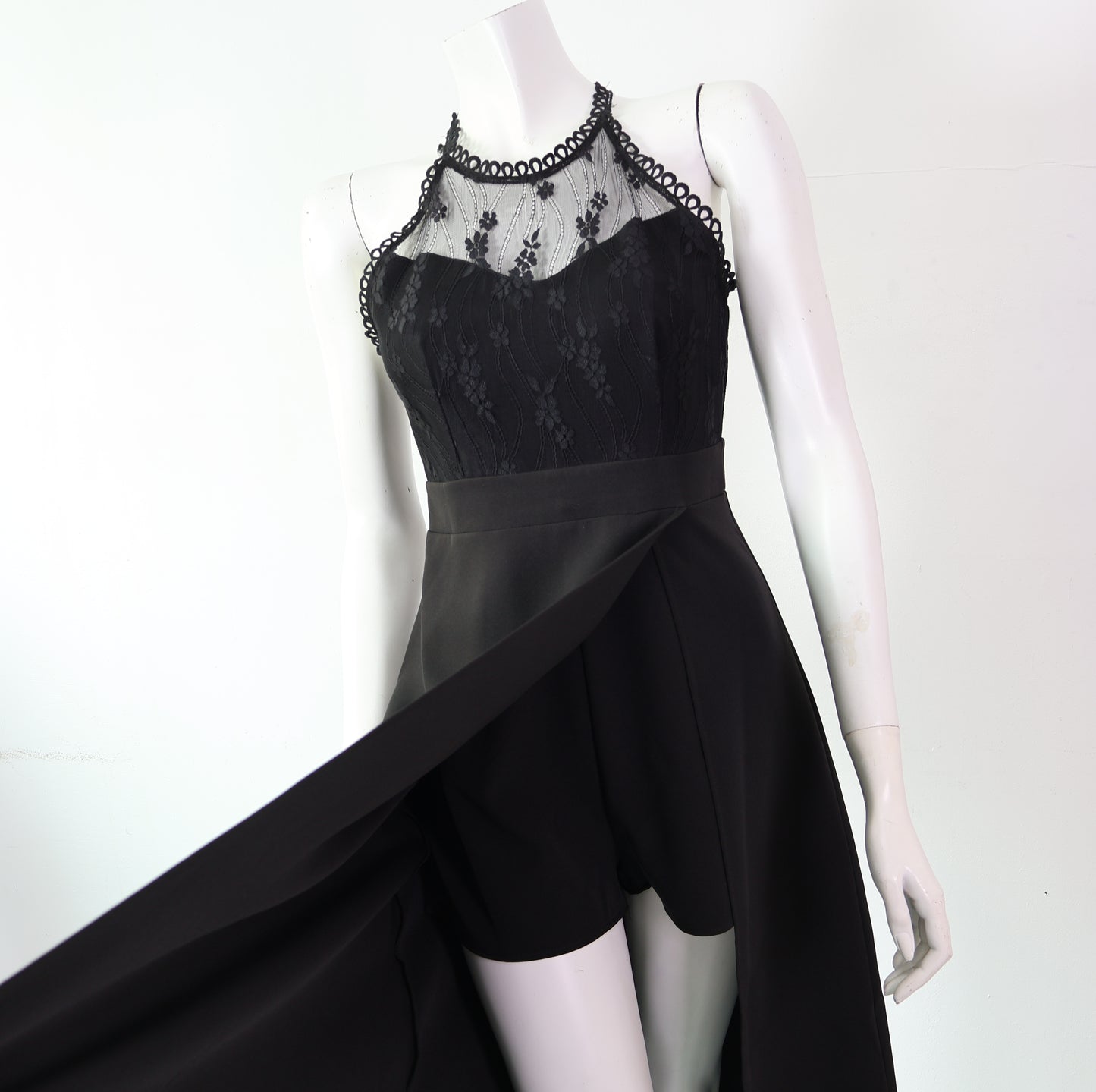 Illusion Sleeveless Round-neck with High Slit Midi Dress