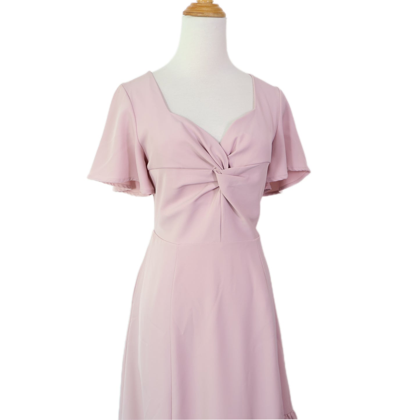 Handkerchief Sleeves Twisted Front Flare Midi Dress