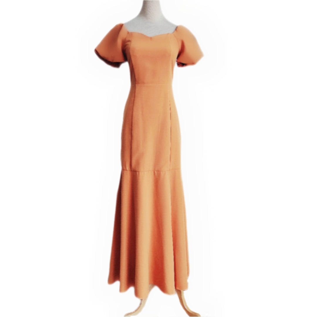 Sweetheart Puff-Sleeves with High Slit Maxi Dress